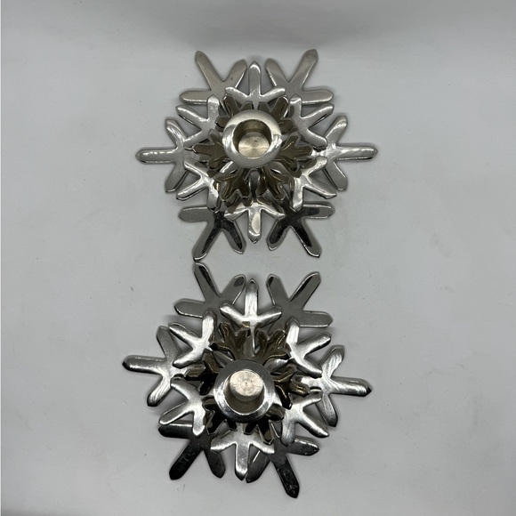 Crate & Barrel Pair of Shiny Snowflake Taper Holders - Picture 4 of 6